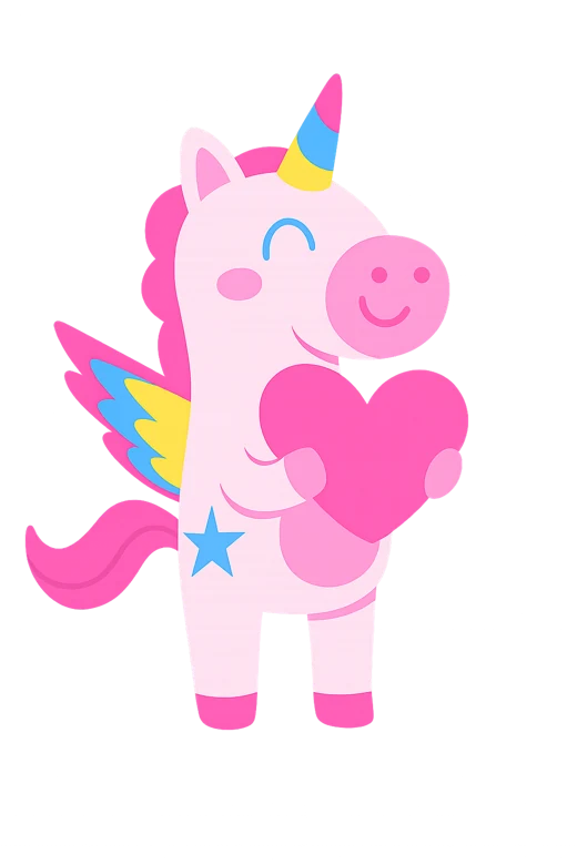 Unicornio abrazando un corazón